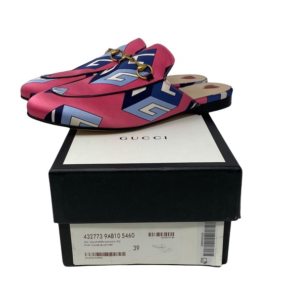 NWT GUCCI Princetown GG Wallpaper-print Satin Loafers In Pink 39 - Picture 11 of 11